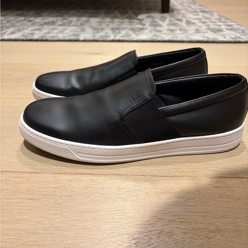 Prada Black and White Men's Slip-On Loafers - Picture 3 of 6